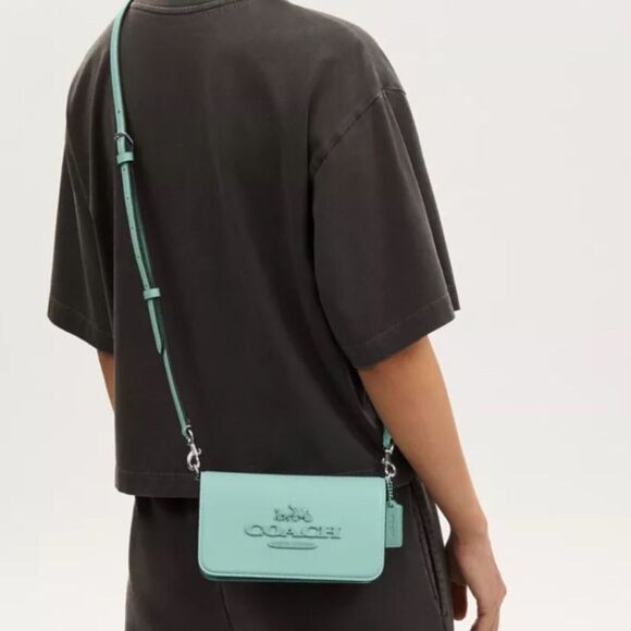 Coach Crossbody Bag Clutch Light Blue Leather - Picture 2 of 10